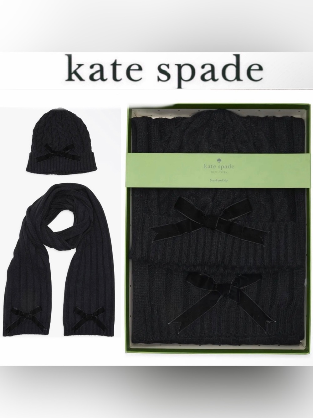 Kate Spade New York Bow Beanie & Scarf Gift Box Set Black